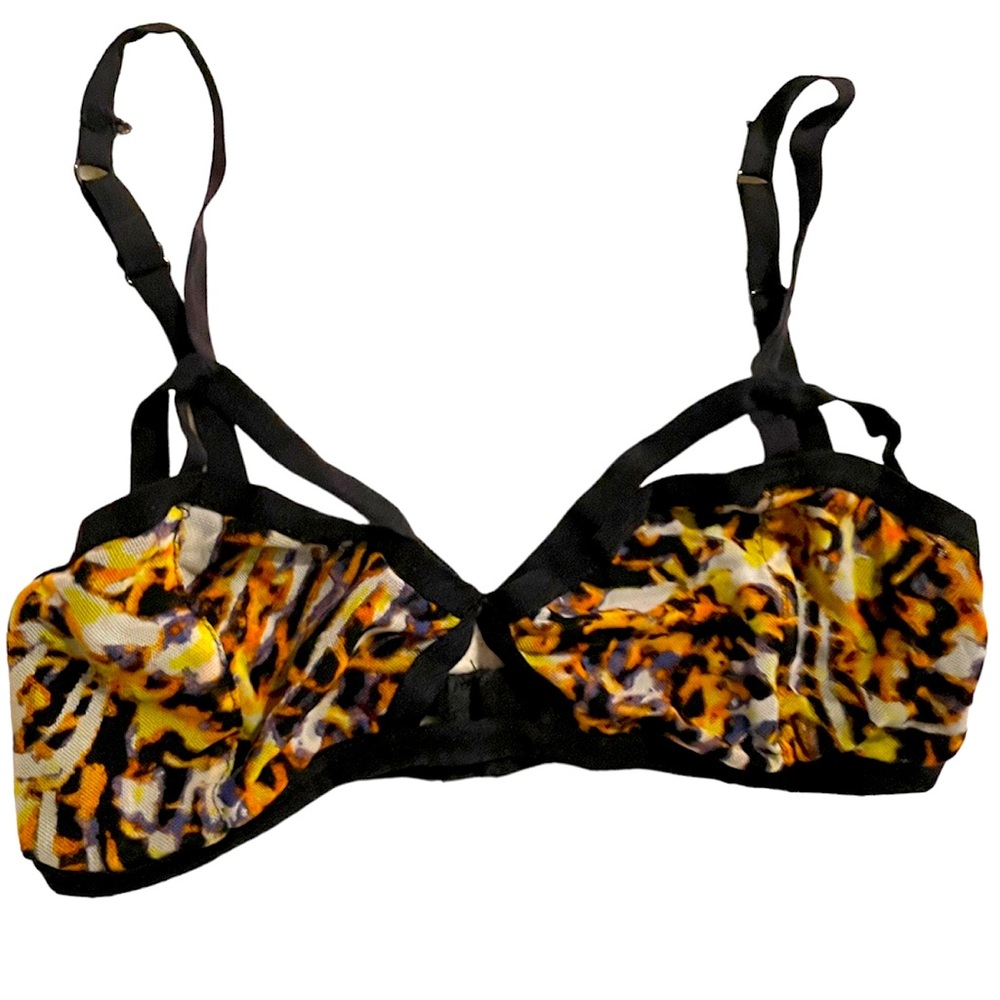 Silence + Noise Black Multicolor Wire Free Triangle Cut Out Sheer Mesh Bralette